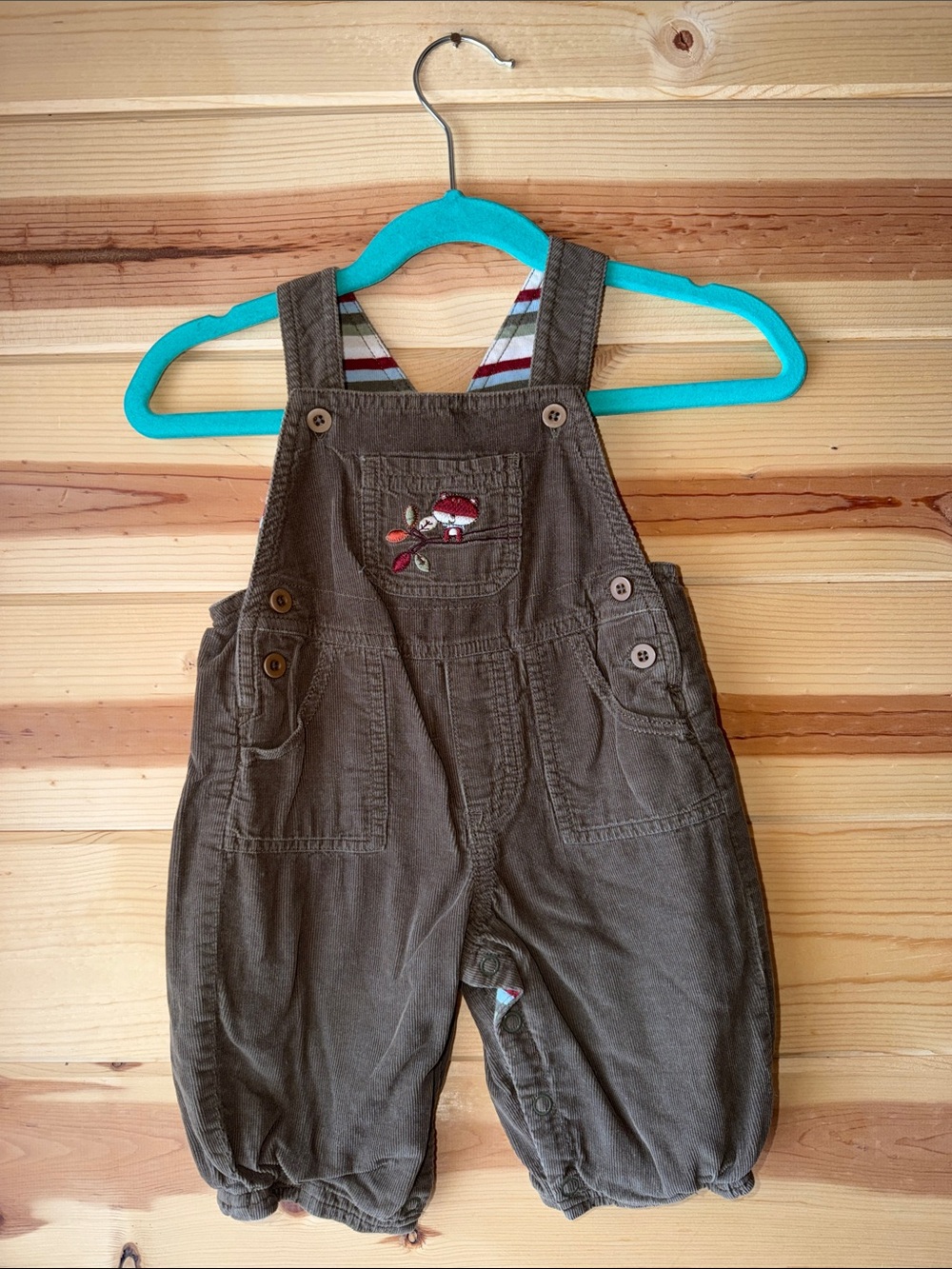 Toddler Brown Corduroy Overalls with Embroidered Pocket